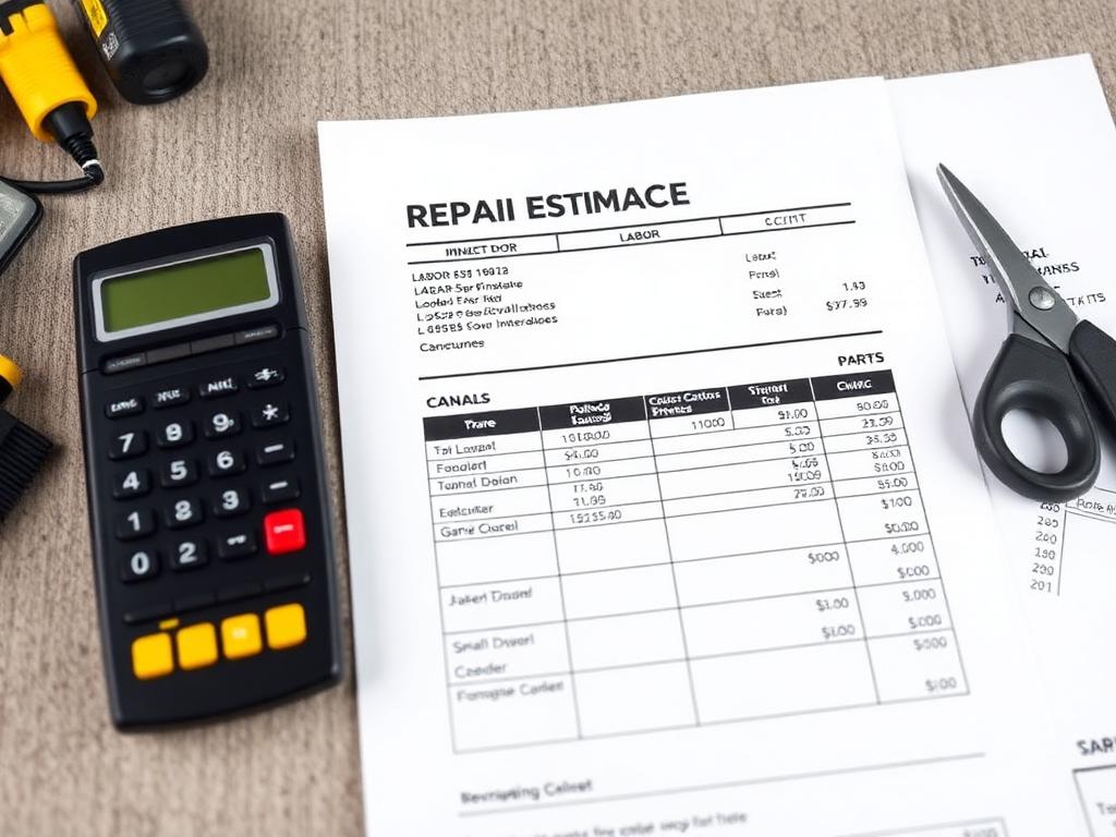 Garage door repair estimate showing labor and parts cost breakdown