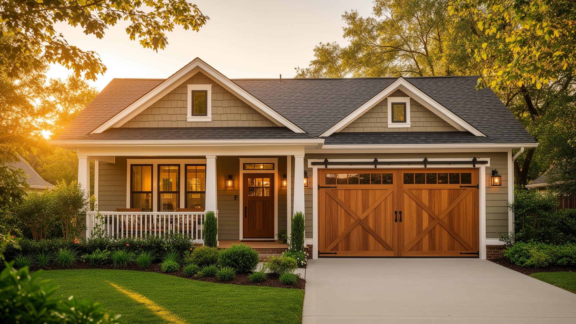 Beautiful craftsman home with farmhouse barn-style garage doors in North Chili NY